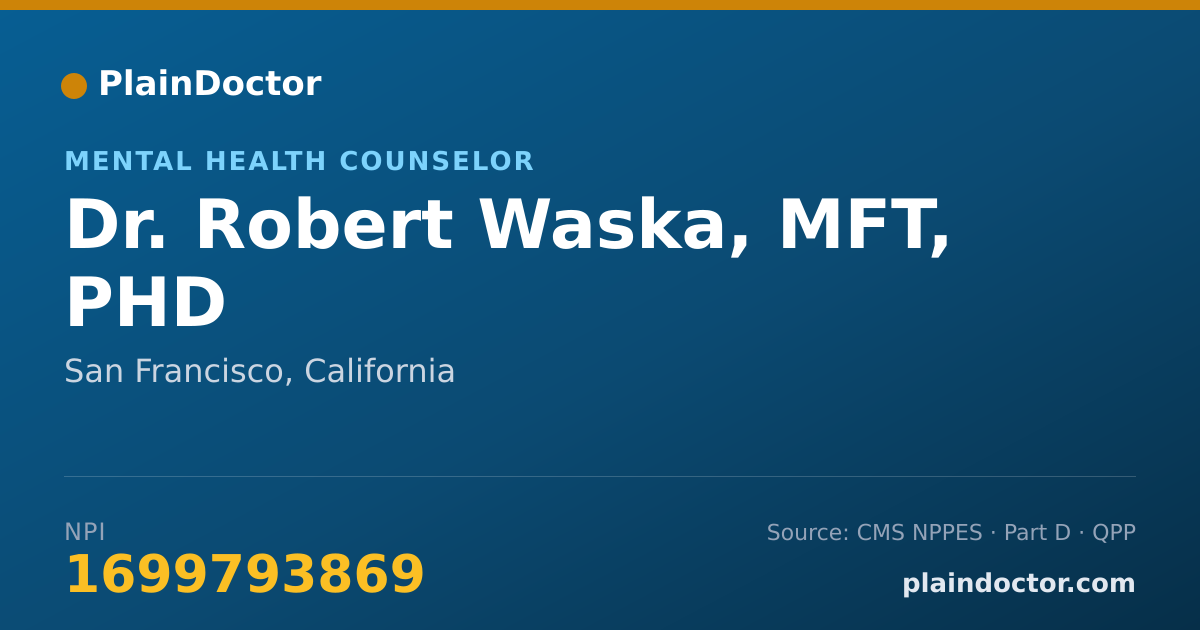 Shareable card for Robert Waska, MFT, PHD - Mental Health Counselor, San Francisco, CA