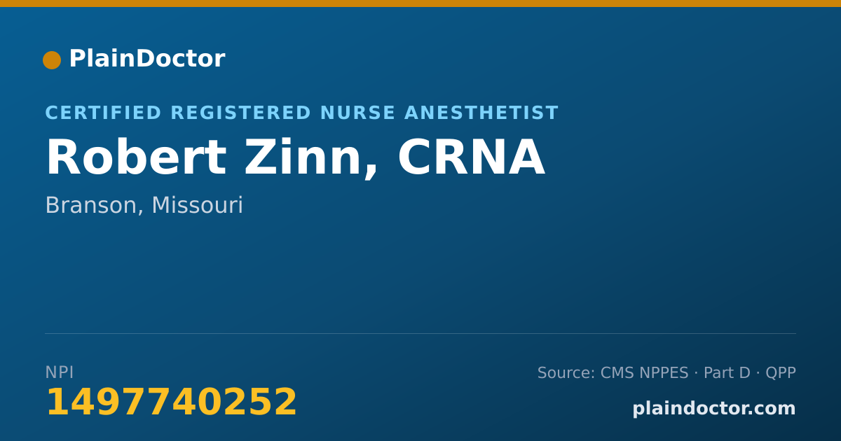 Shareable card for Robert Zinn, CRNA - Certified Registered Nurse Anesthetist, Branson, MO
