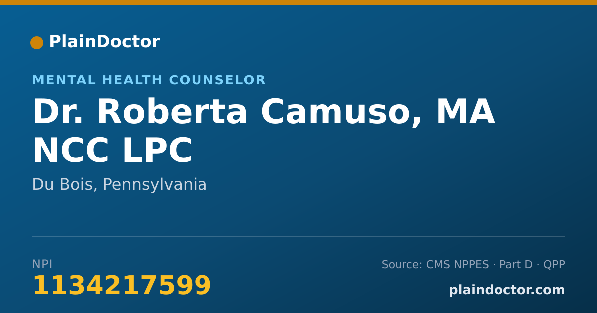 Shareable card for Roberta Camuso, MA NCC LPC - Mental Health Counselor, Du Bois, PA