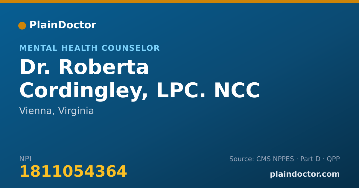 Shareable card for Roberta Cordingley, LPC. NCC - Mental Health Counselor, Vienna, VA