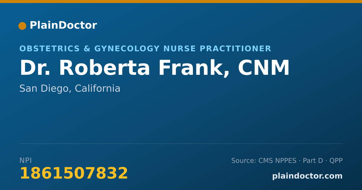 Shareable card for Roberta Frank, CNM - Obstetrics & Gynecology Nurse Practitioner, San Diego, CA
