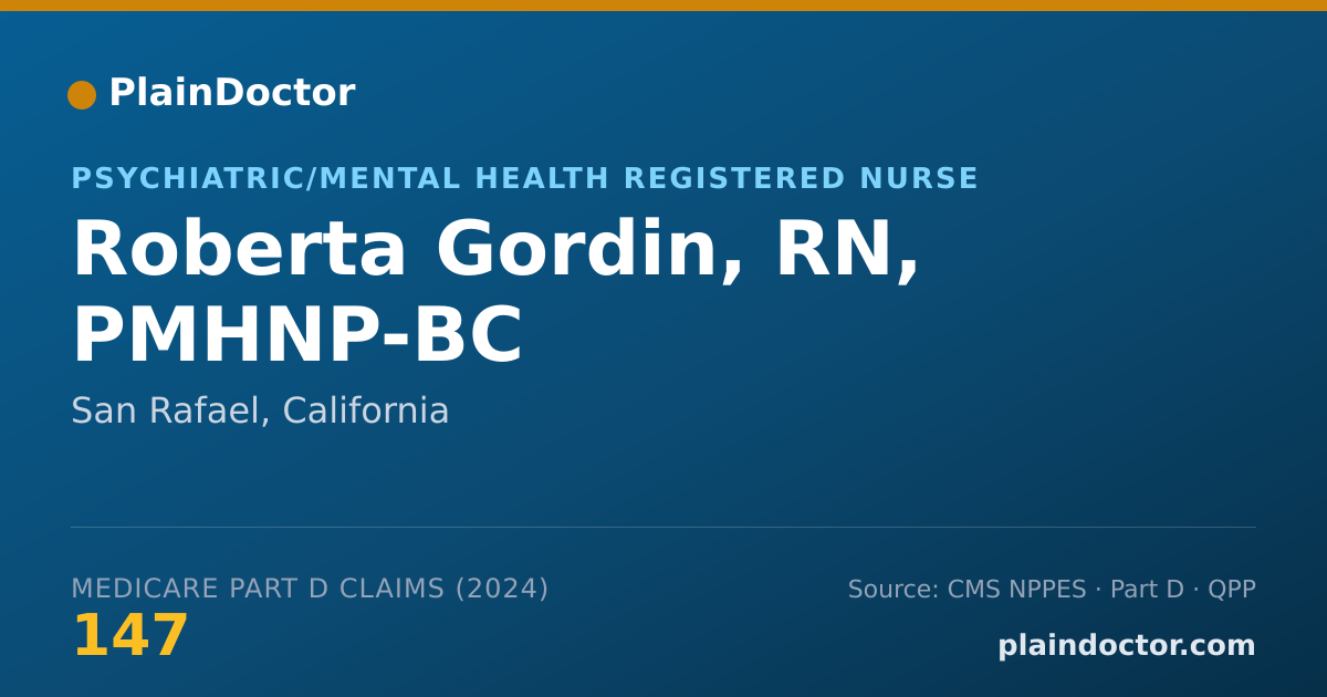Shareable card for Roberta Gordin, RN, PMHNP-BC - Psychiatric/Mental Health Registered Nurse, San Rafael, CA