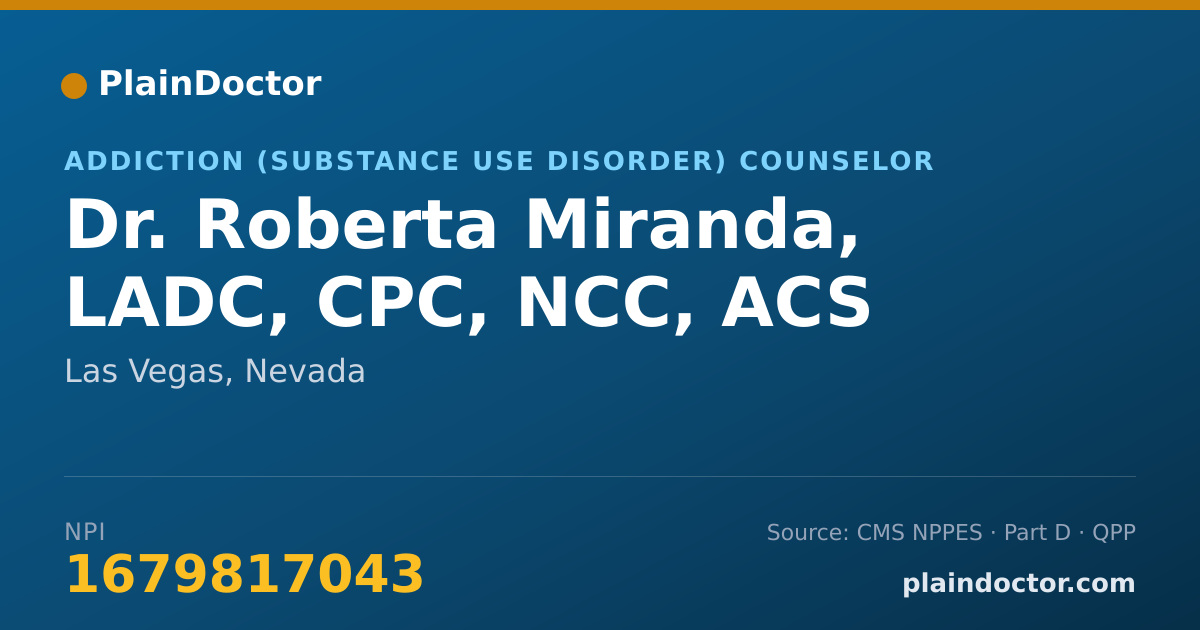 Shareable card for Roberta Miranda, LADC, CPC, NCC, ACS - Addiction (Substance Use Disorder) Counselor, Las Vegas, NV