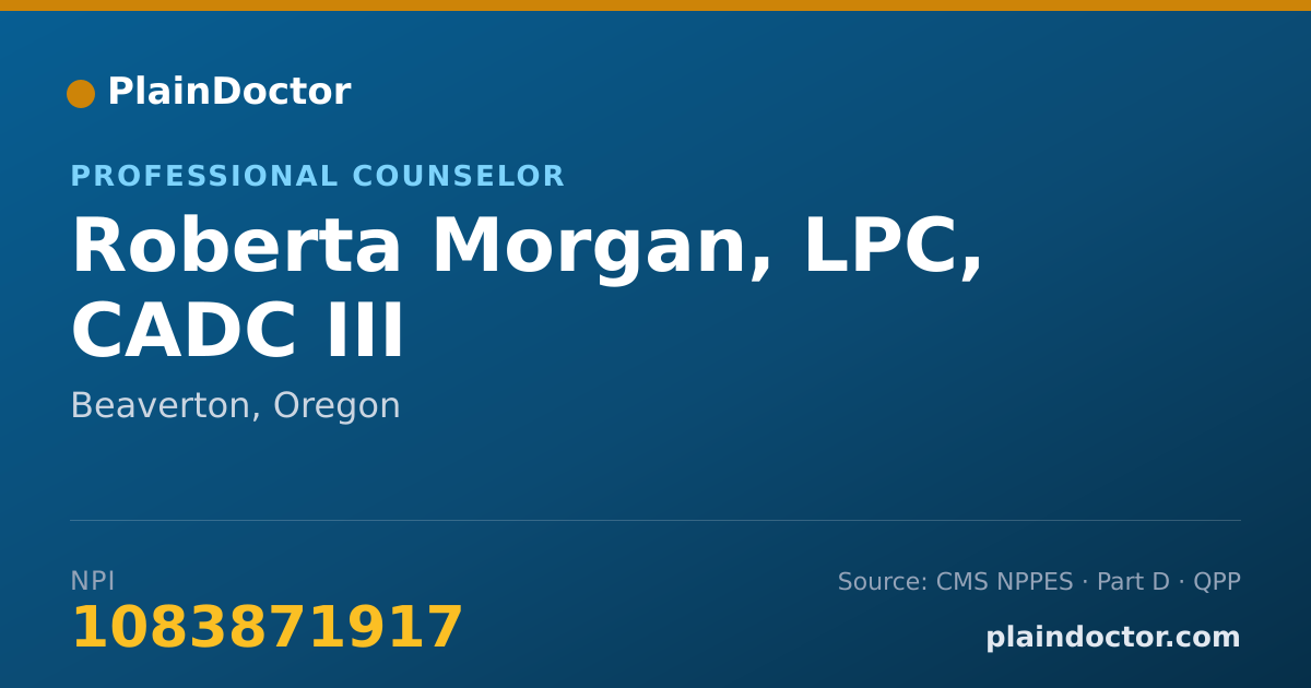 Shareable card for Roberta Morgan, LPC, CADC III - Addiction (Substance Use Disorder) Counselor, Beaverton, OR