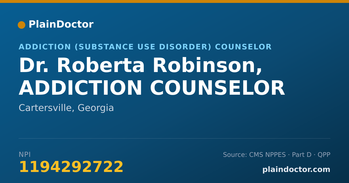 Shareable card for Roberta Robinson, ADDICTION COUNSELOR - Addiction (Substance Use Disorder) Counselor, Cartersville, GA