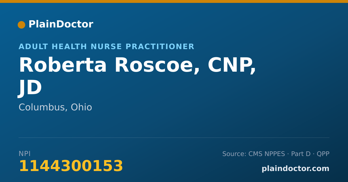 Shareable card for Roberta Roscoe, CNP, JD - Adult Health Nurse Practitioner, Columbus, OH