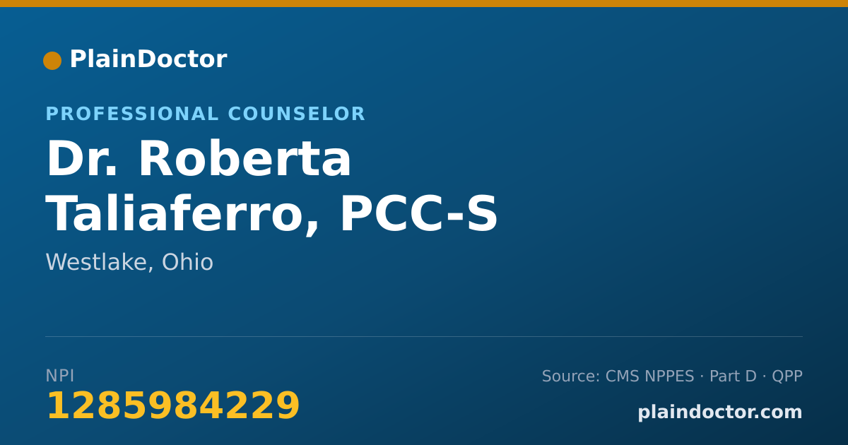 Shareable card for Roberta Taliaferro, PCC-S - Professional Counselor, Westlake, OH