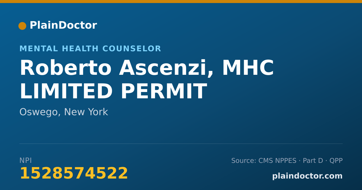 Shareable card for Roberto Ascenzi, MHC LIMITED PERMIT - Mental Health Counselor, Oswego, NY