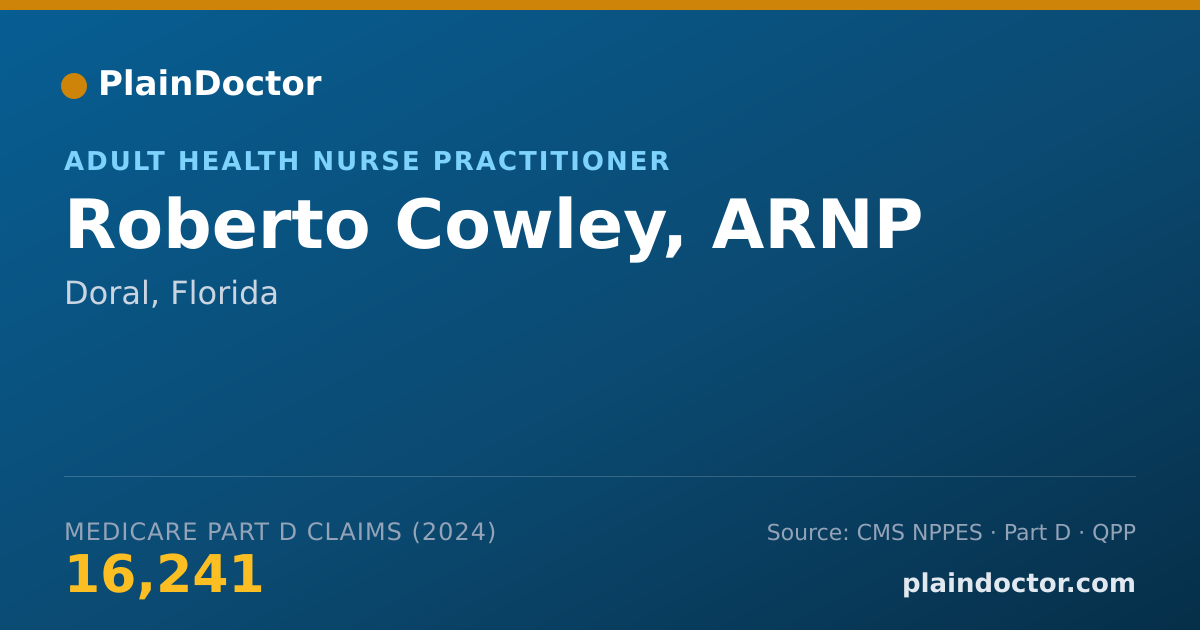Shareable card for Roberto Cowley, ARNP - Adult Health Nurse Practitioner, Doral, FL