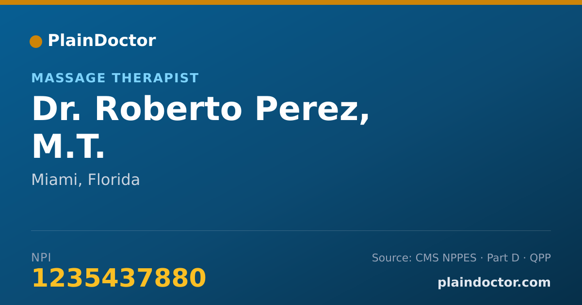 Shareable card for Roberto Perez, M.T. - Massage Therapist, Miami, FL