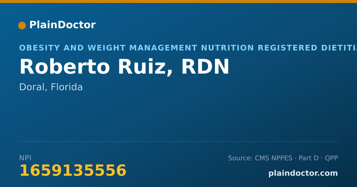 Shareable card for Roberto Ruiz, RDN - Obesity and Weight Management Nutrition Registered Dietitian, Doral, FL