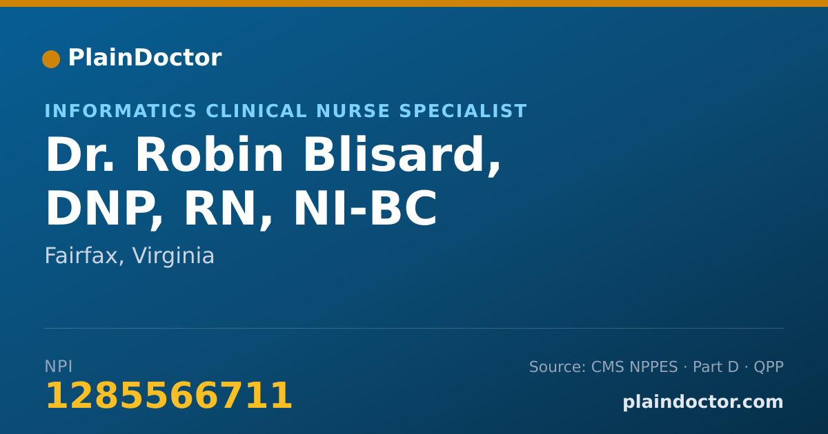 Shareable card for Robin Blisard, DNP, RN, NI-BC - Informatics Clinical Nurse Specialist, Fairfax, VA
