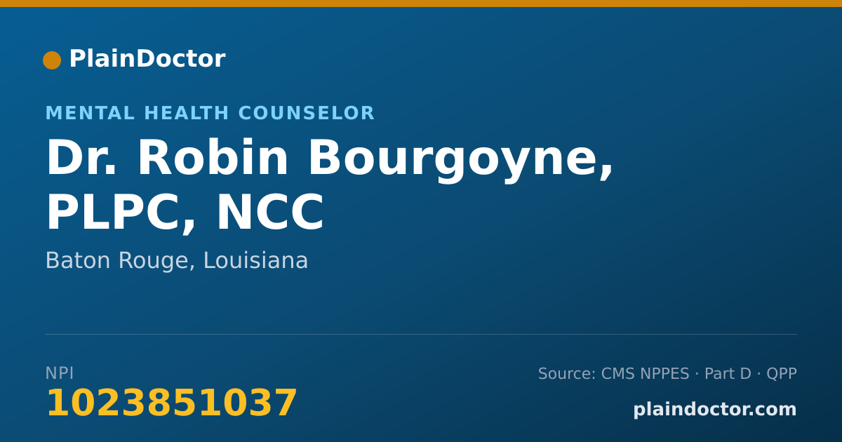 Shareable card for Robin Bourgoyne, PLPC, NCC - Mental Health Counselor, Baton Rouge, LA
