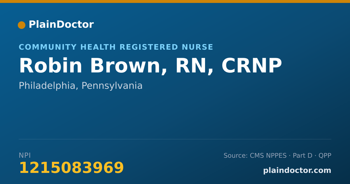 Shareable card for Robin Brown, RN, CRNP - Community Health Registered Nurse, Philadelphia, PA