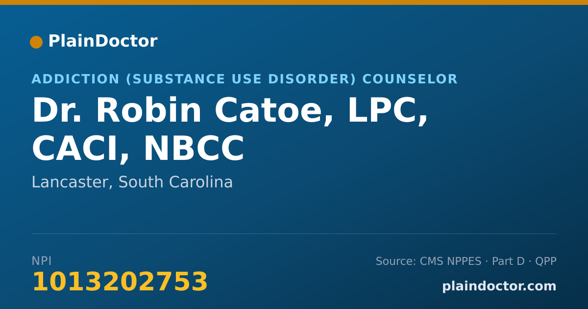 Shareable card for Robin Catoe, LPC, CACI, NBCC - Addiction (Substance Use Disorder) Counselor, Lancaster, SC