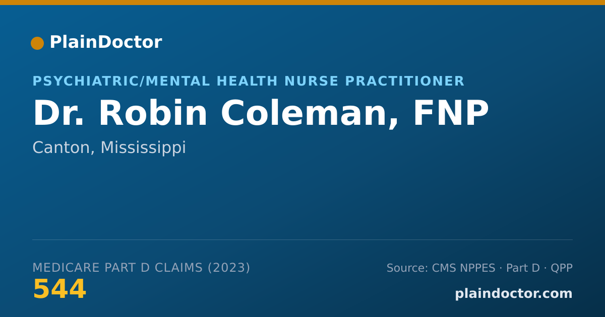 Shareable card for Robin Coleman, FNP - Psychiatric/Mental Health Nurse Practitioner, Canton, MS