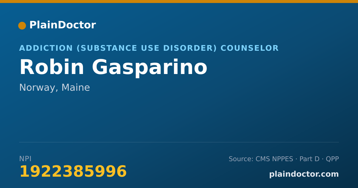 Shareable card for Robin Gasparino - Addiction (Substance Use Disorder) Counselor, Norway, ME
