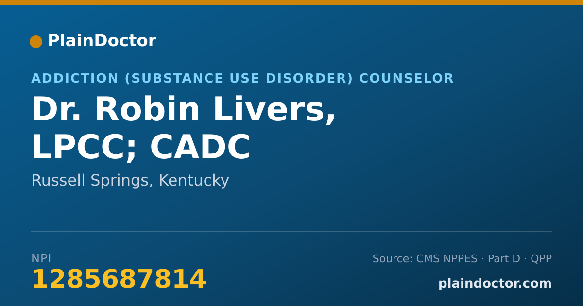 Shareable card for Robin Livers, LPCC; CADC - Addiction (Substance Use Disorder) Counselor, Russell Springs, KY