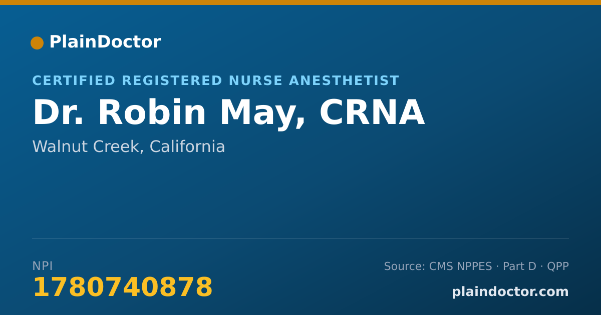 Shareable card for Robin May, CRNA - Certified Registered Nurse Anesthetist, Walnut Creek, CA