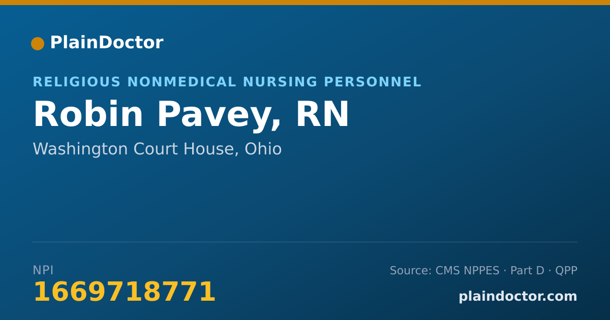 Shareable card for Robin Pavey, RN - Religious Nonmedical Nursing Personnel, Washington Court House, OH