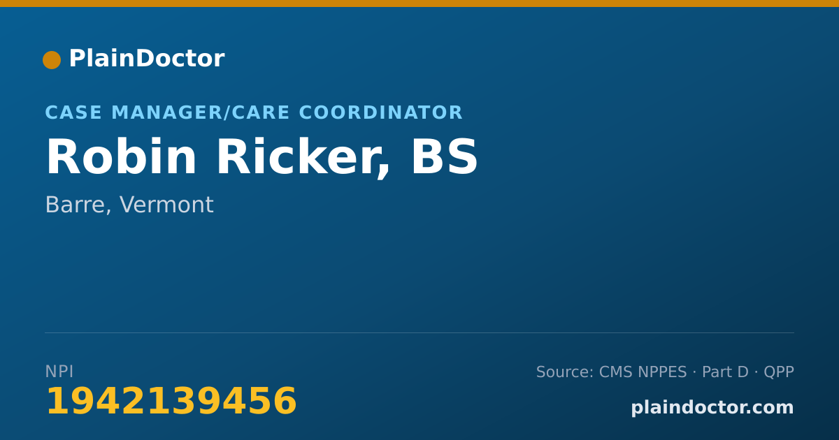 Shareable card for Robin Ricker, BS - Case Manager/Care Coordinator, Barre, VT