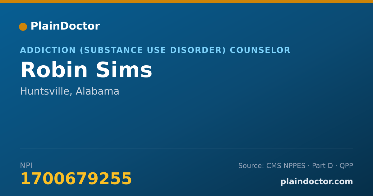 Shareable card for Robin Sims - Addiction (Substance Use Disorder) Counselor, Huntsville, AL