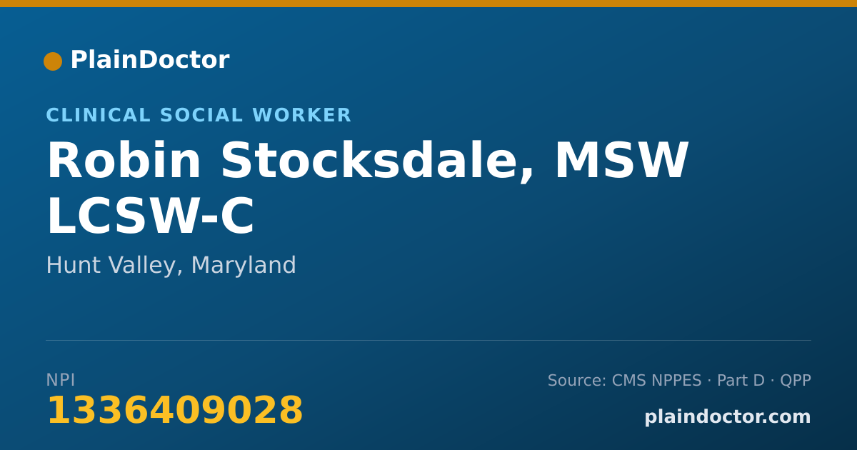 Shareable card for Robin Stocksdale, MSW LCSW-C - Clinical Social Worker, Hunt Valley, MD
