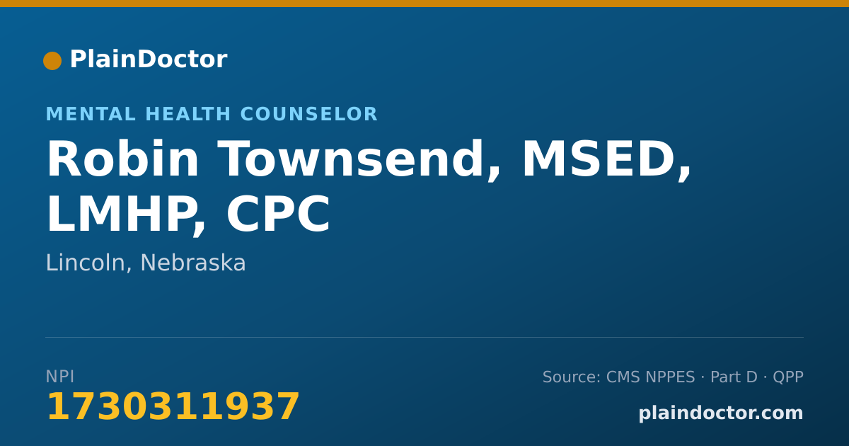 Shareable card for Robin Townsend, MSED, LMHP, CPC - Mental Health Counselor, Lincoln, NE