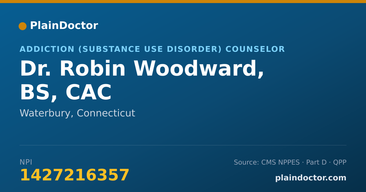 Shareable card for Robin Woodward, BS, CAC - Addiction (Substance Use Disorder) Counselor, Waterbury, CT