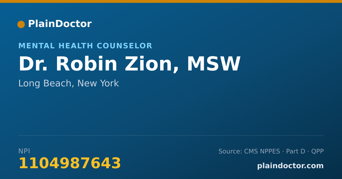 Shareable card for Robin Zion, MSW - Mental Health Counselor, Long Beach, NY