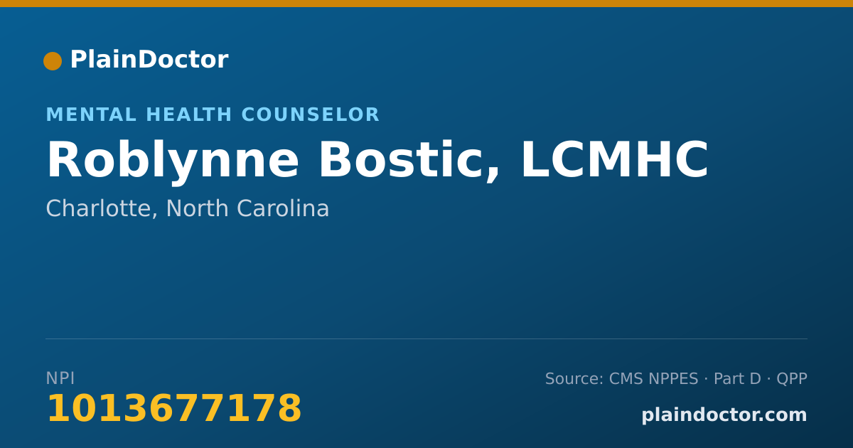 Shareable card for Roblynne Bostic, LCMHC - Mental Health Counselor, Charlotte, NC