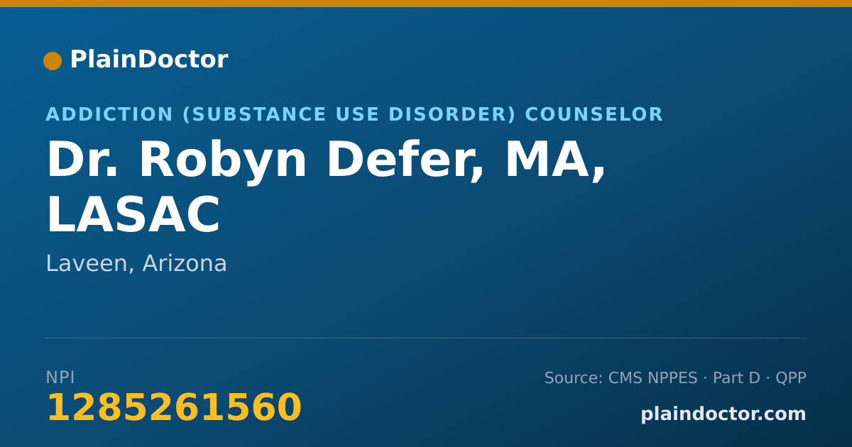 Shareable card for Robyn Defer, MA, LASAC - Addiction (Substance Use Disorder) Counselor, Laveen, AZ
