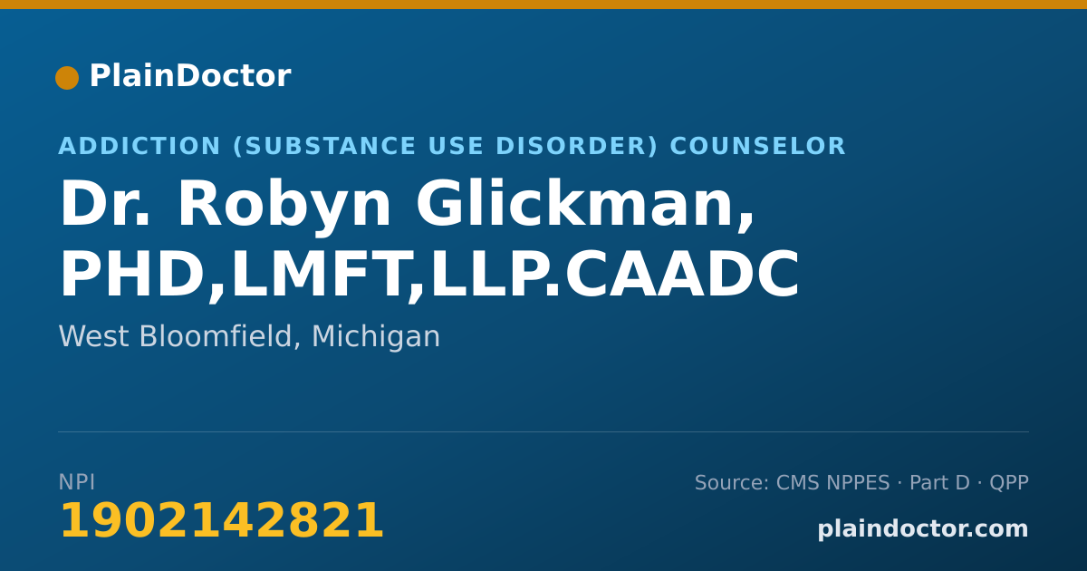 Shareable card for Robyn Glickman, PHD,LMFT,LLP.CAADC - Addiction (Substance Use Disorder) Counselor, West Bloomfield, MI