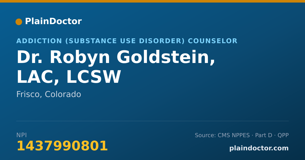 Shareable card for Robyn Goldstein, LAC, LCSW - Addiction (Substance Use Disorder) Counselor, Frisco, CO