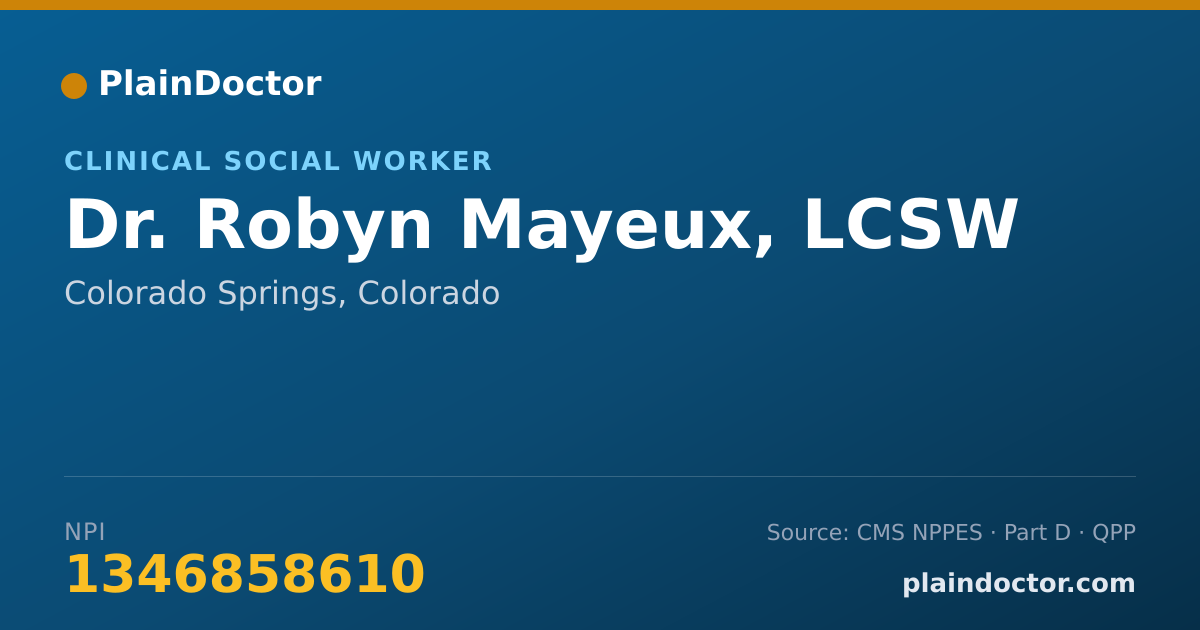 Shareable card for Robyn Mayeux, LCSW - Clinical Social Worker, Colorado Springs, CO
