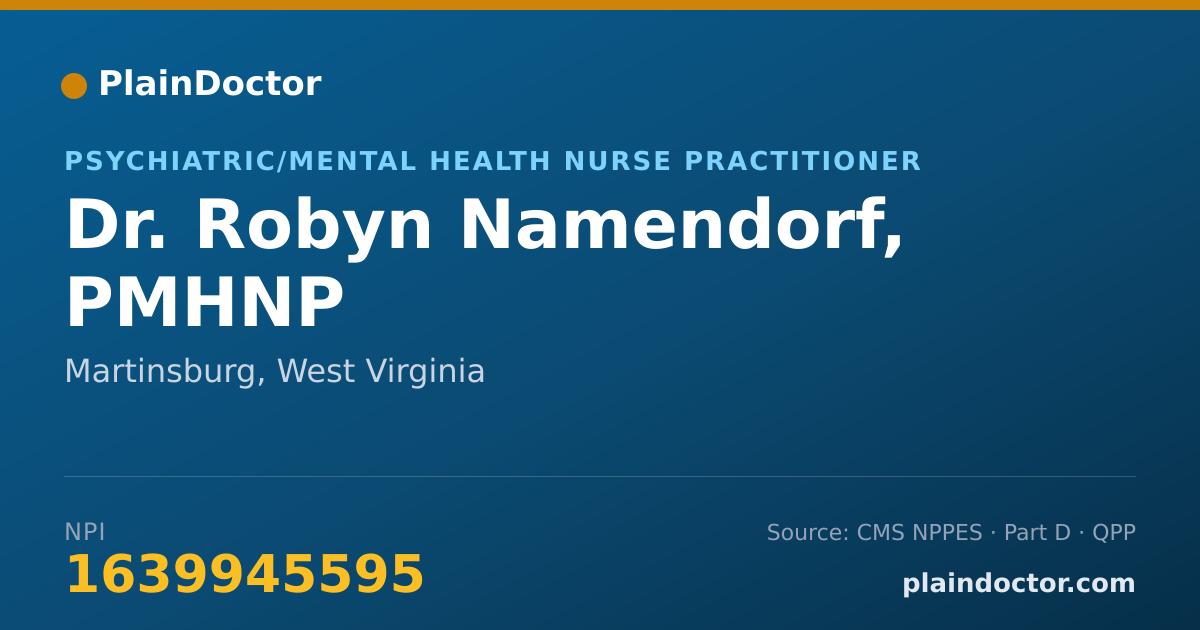 Shareable card for Robyn Namendorf, PMHNP - Psychiatric/Mental Health Nurse Practitioner, Martinsburg, WV