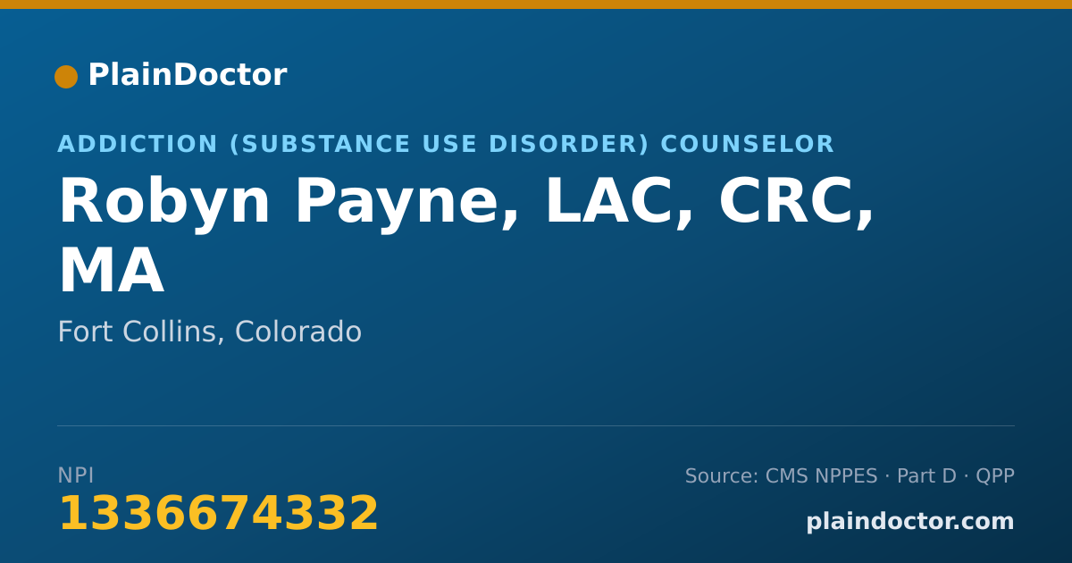Shareable card for Robyn Payne, LAC, CRC, MA - Addiction (Substance Use Disorder) Counselor, Fort Collins, CO