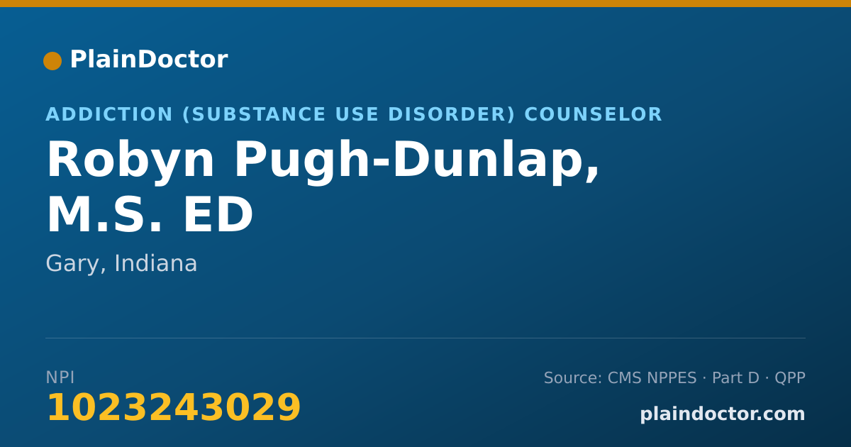 Shareable card for Robyn Pugh-Dunlap, M.S. ED - Addiction (Substance Use Disorder) Counselor, Gary, IN