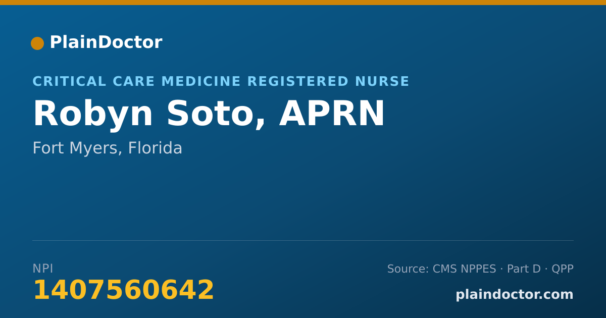 Shareable card for Robyn Soto, APRN - Critical Care Medicine Registered Nurse, Fort Myers, FL