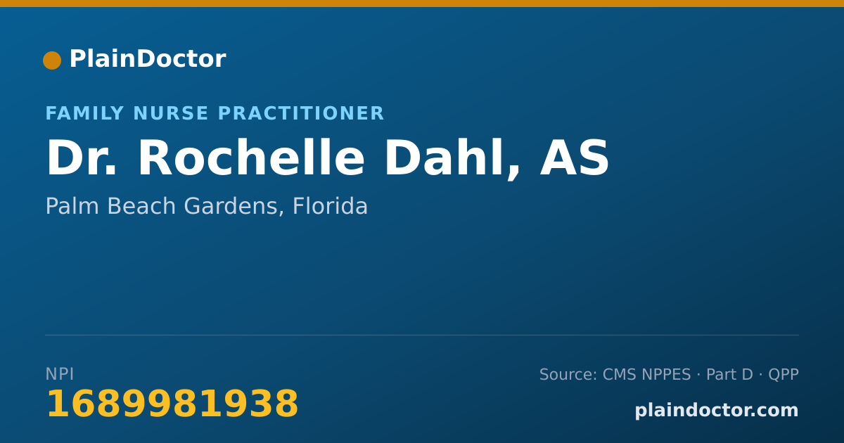 Shareable card for Rochelle Dahl, AS - Family Nurse Practitioner, Palm Beach Gardens, FL