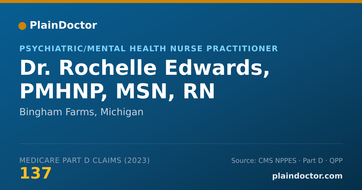 Shareable card for Rochelle Edwards, PMHNP, MSN, RN - Psychiatric/Mental Health Nurse Practitioner, Bingham Farms, MI
