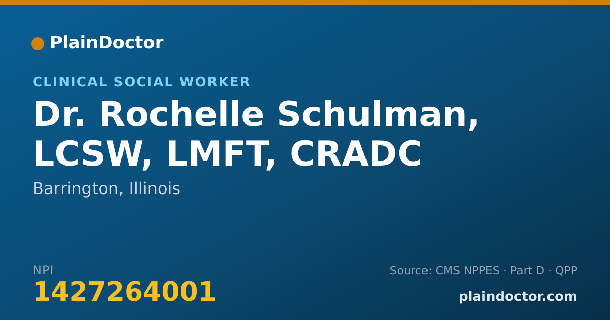 Shareable card for Rochelle Schulman, LCSW, LMFT, CRADC - Clinical Social Worker, Barrington, IL