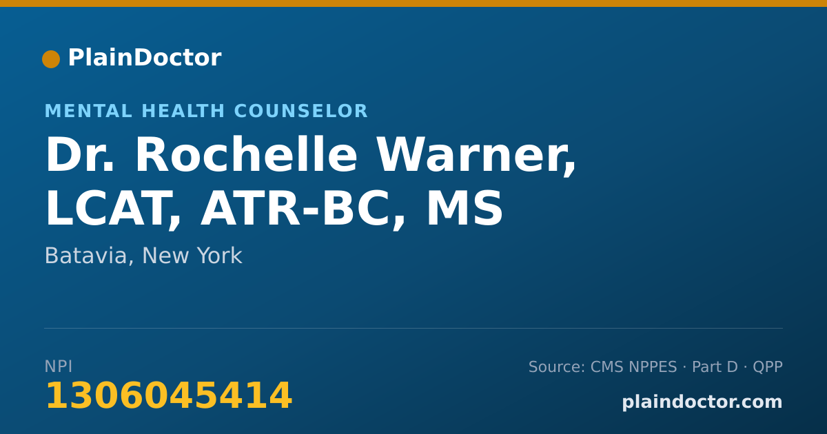 Shareable card for Rochelle Warner, LCAT, ATR-BC, MS - Mental Health Counselor, Batavia, NY