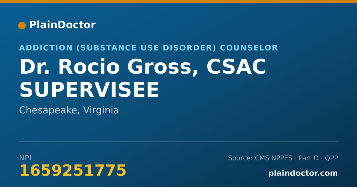 Shareable card for Rocio Gross, CSAC SUPERVISEE - Addiction (Substance Use Disorder) Counselor, Chesapeake, VA