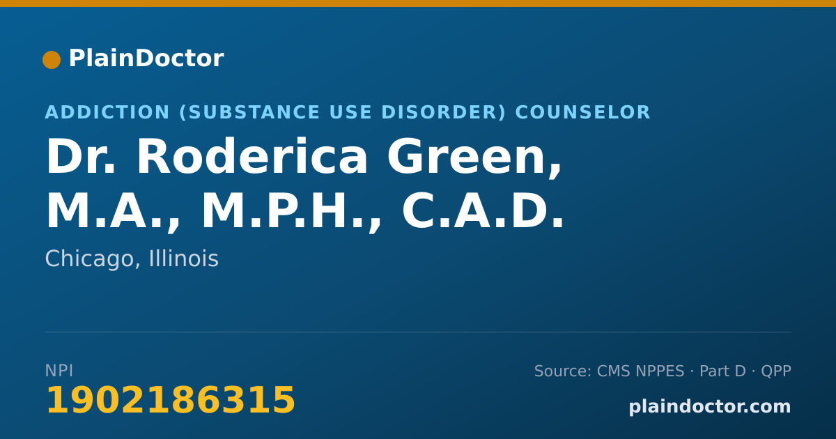 Shareable card for Roderica Green, M.A., M.P.H., C.A.D. - Addiction (Substance Use Disorder) Counselor, Chicago, IL