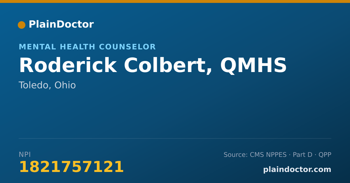 Shareable card for Roderick Colbert, QMHS - Mental Health Counselor, Toledo, OH