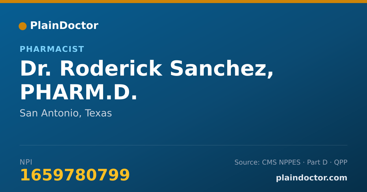 Shareable card for Roderick Sanchez, PHARM.D. - Pharmacist, San Antonio, TX