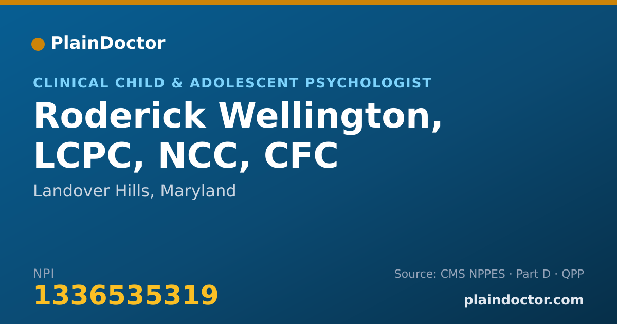 Shareable card for Roderick Wellington, LCPC, NCC, CFC - Clinical Child & Adolescent Psychologist, Landover Hills, MD