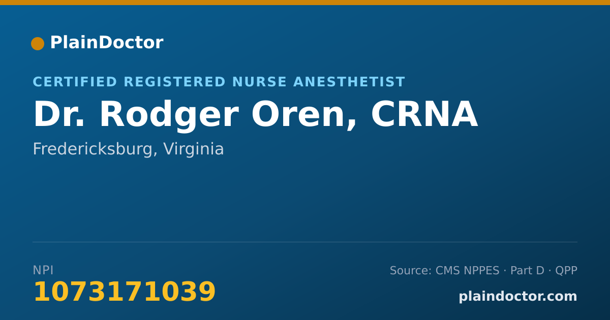 Shareable card for Rodger Oren, CRNA - Certified Registered Nurse Anesthetist, Fredericksburg, VA