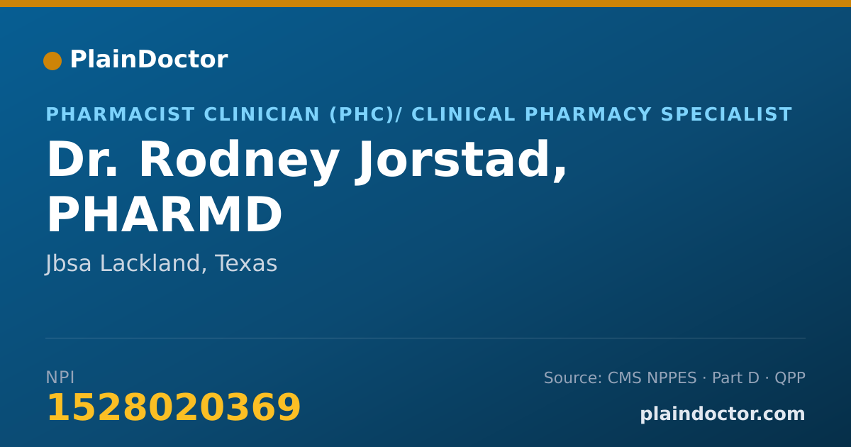 Shareable card for Rodney Jorstad, PHARMD - Pharmacist Clinician (PhC)/ Clinical Pharmacy Specialist, Jbsa Lackland, TX